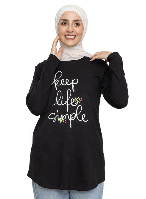 Black Printed Long - Sleeve Design 22 - Khotwh